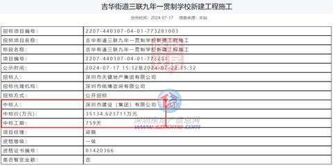 4所九年一贯制学校同步招标进展！深圳这区有大动作 金属门窗工程施工启动
